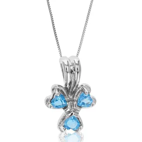 0.30 cttw Swiss Blue Topaz Pendant Necklace .925 Sterling Silver Rhodium Chain