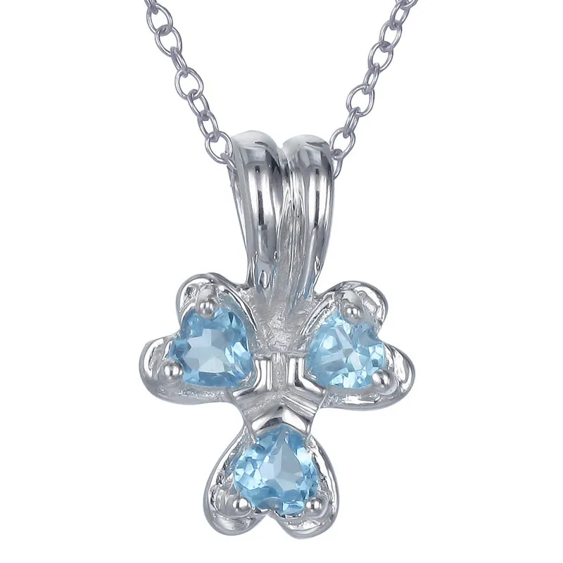 0.30 cttw Swiss Blue Topaz Pendant Necklace .925 Sterling Silver Rhodium Chain