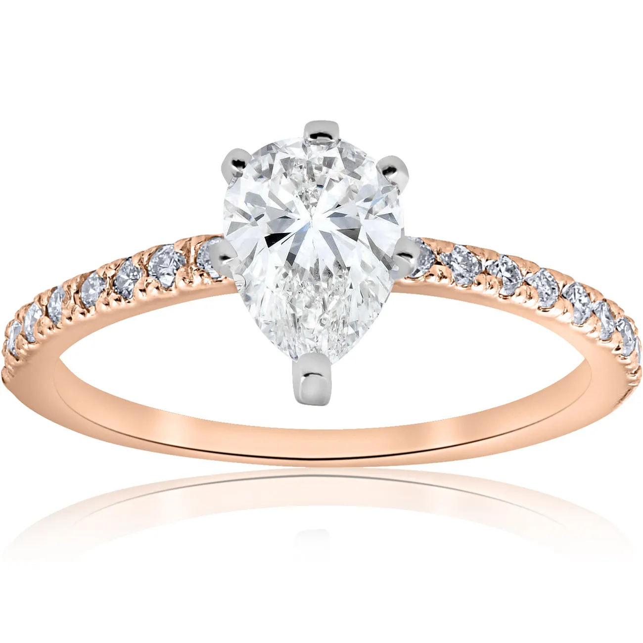 1 1/10 ct Pear Shape Diamond Engagement Ring 14k Rose Gold