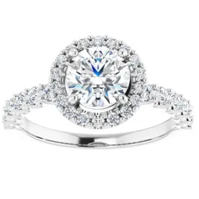 1 3/4Ct Halo Diamond Engagement Ring 14k White Gold