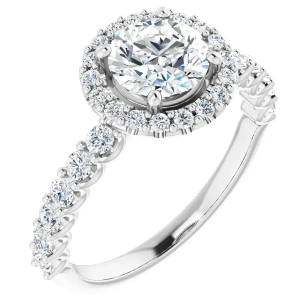 1 3/4Ct Halo Diamond Engagement Ring 14k White Gold