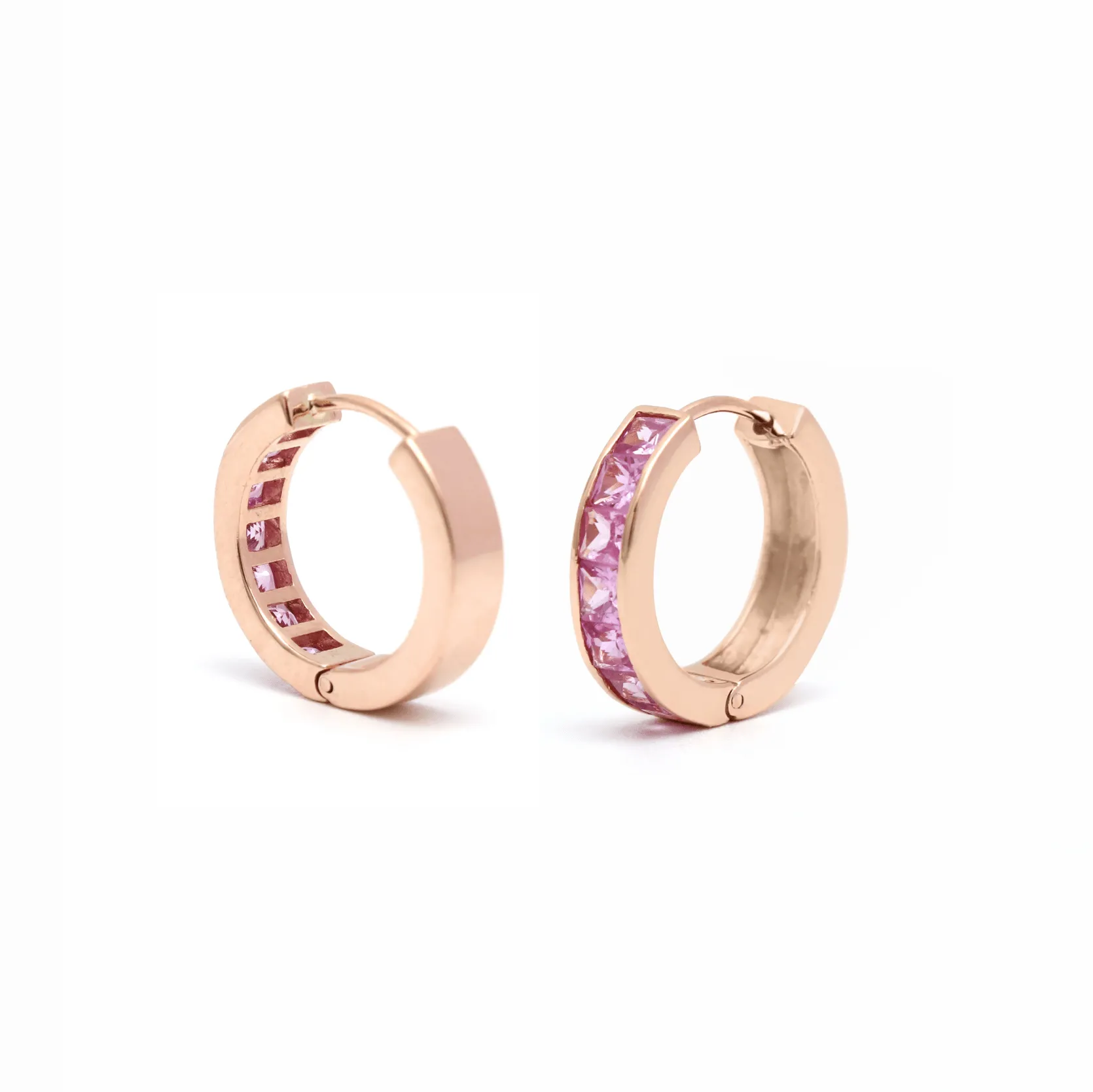 14K & 18K Gold Pink Sapphire Hoop Earrings