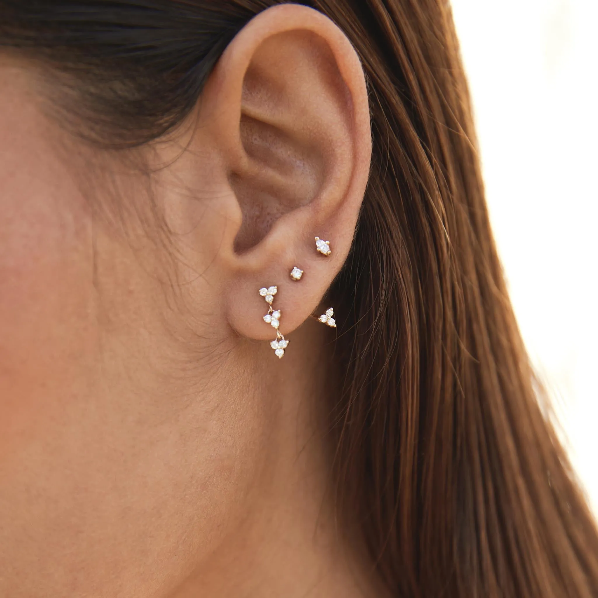 14k Diamond Stud with Diamond Trio Jacket Earring