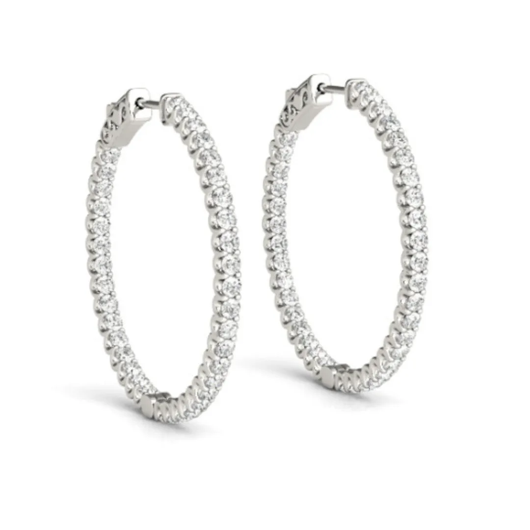 14k White Gold 32MM Classic Diamond Hoop Earrings 4.50 carats tw