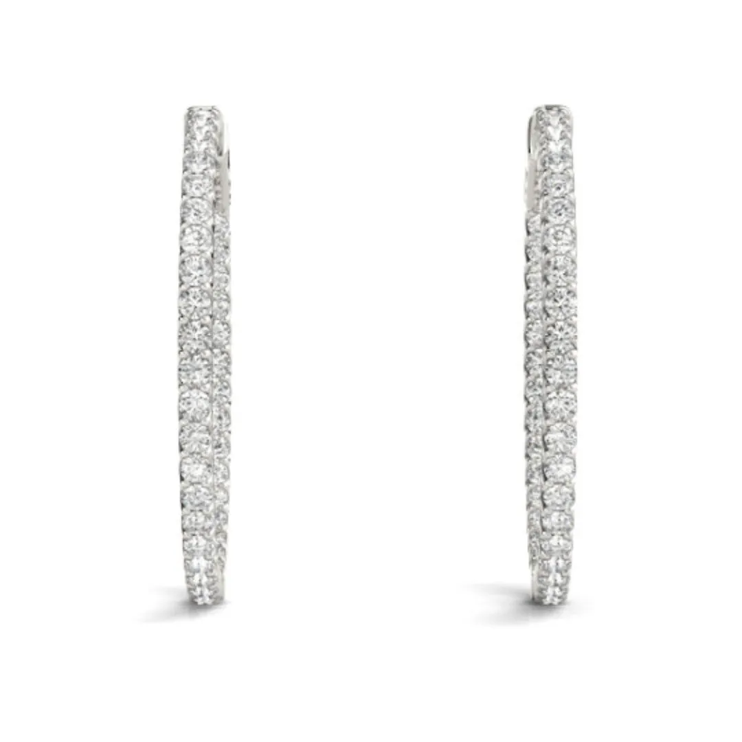 14k White Gold 32MM Classic Diamond Hoop Earrings 4.50 carats tw