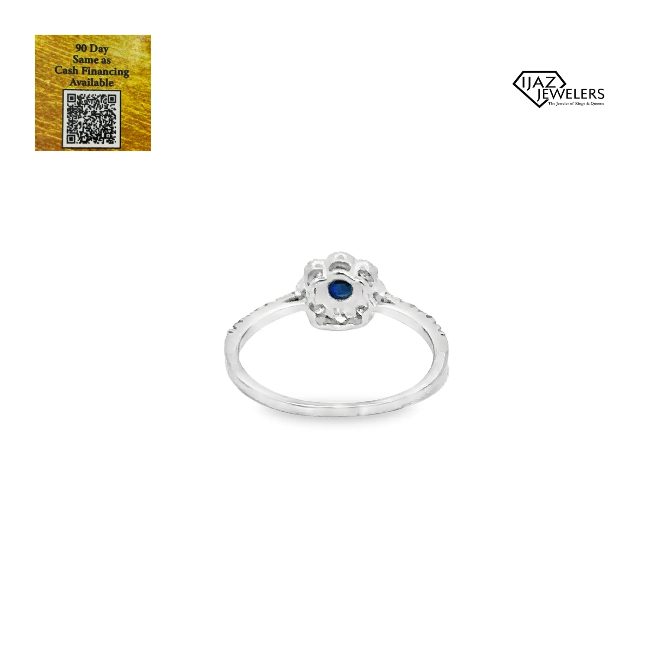 14K White Gold Diamond And Sapphire Ladies Ring