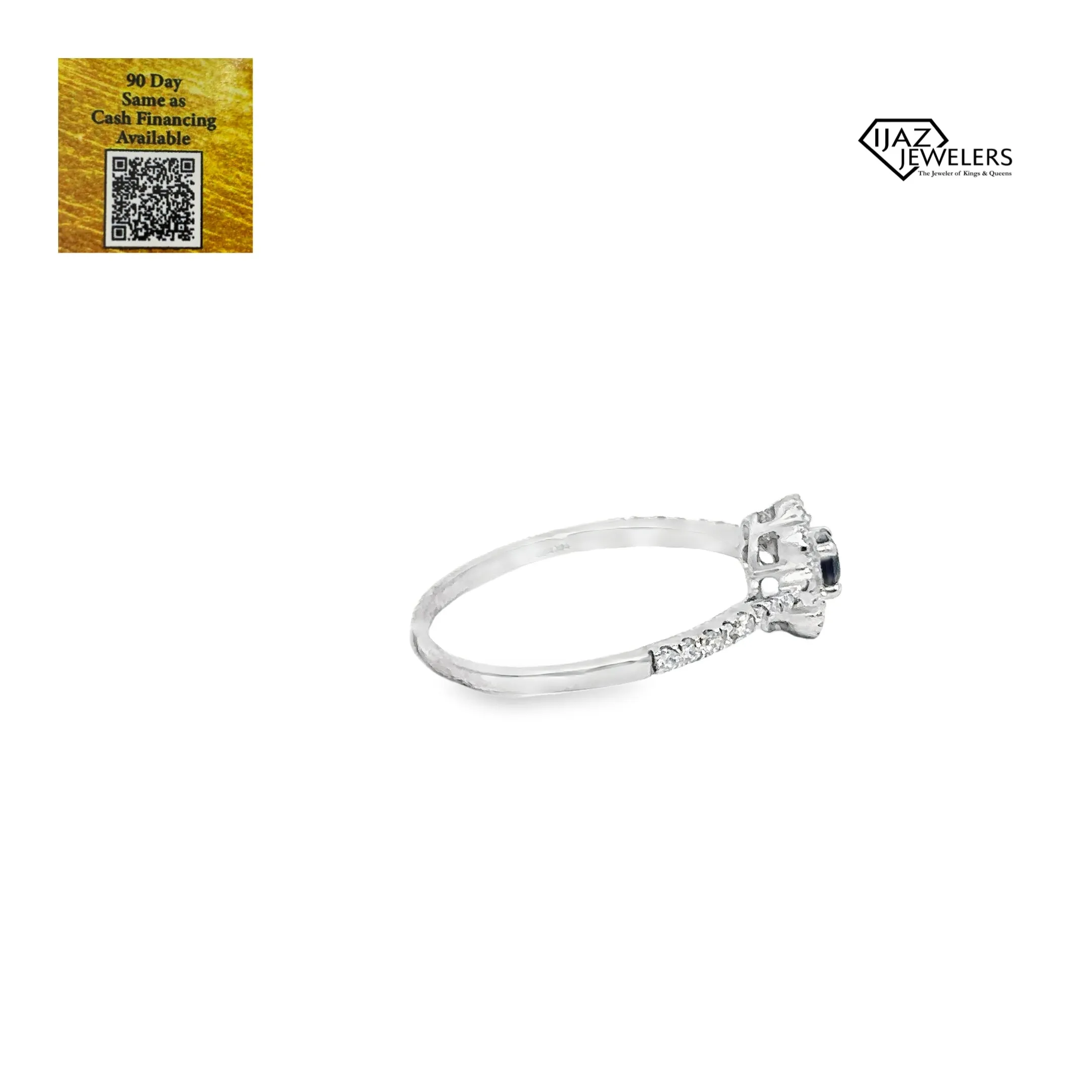 14K White Gold Diamond And Sapphire Ladies Ring