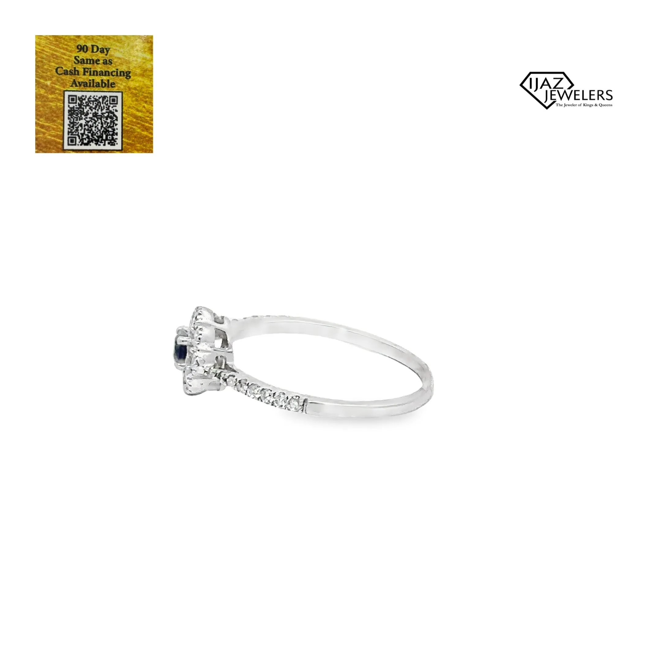 14K White Gold Diamond And Sapphire Ladies Ring