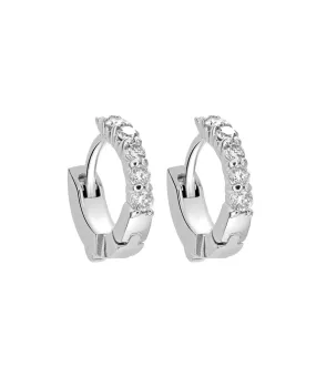 14K White Gold Diamond Huggie Hoop Earrings