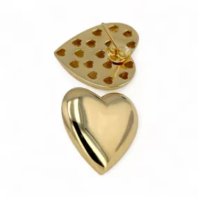 14K Yellow gold puff 19mm studs heart earrings-2378