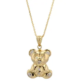 14K Yellow gold puff teddy bear necklace-4909