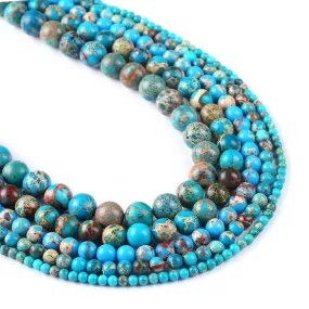 15'' Lake Blue Sea Sediment Jasper Beads 4/6/8/10/12mm Round Imperial Stone Jewelry Findings 102998