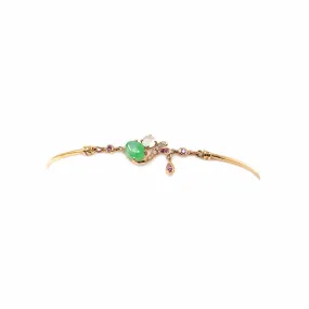 18k Rose Gold "Morning Glory" Half Bracelet Bangle with Green Imperial Jade & Diamonds