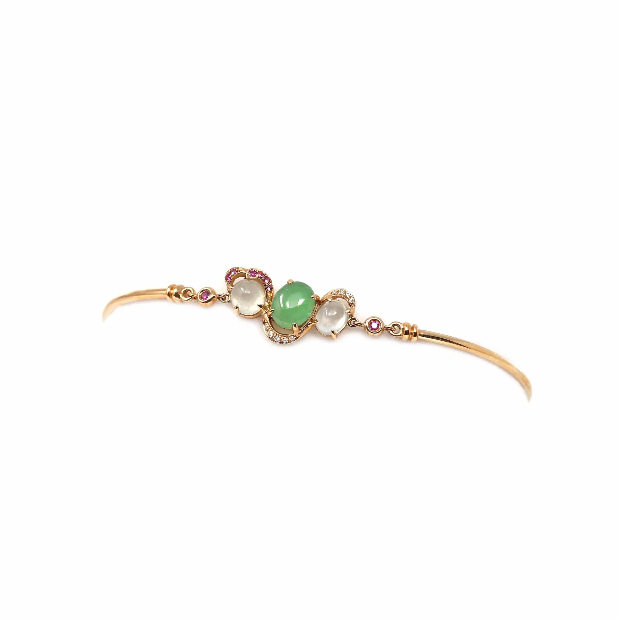 18k Rose Gold "Morning Glory" Half Bracelet Bangle with Green Imperial Jade & Diamonds