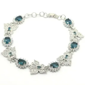 18k White Gold Plated Created London Blue Butterfly Tennis Bracelet