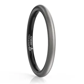 2mm Slim Grey Brushed Matte Finish Outer Band and Polished Interior Tungsten Carbide Ring