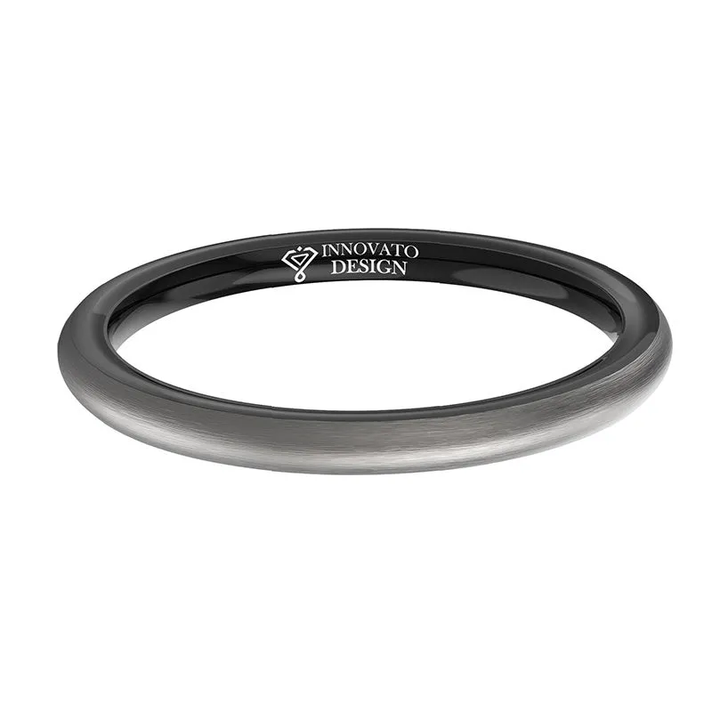 2mm Slim Grey Brushed Matte Finish Outer Band and Polished Interior Tungsten Carbide Ring