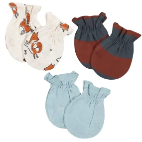 3-Pack Baby Boys Fox No Scratch Mittens