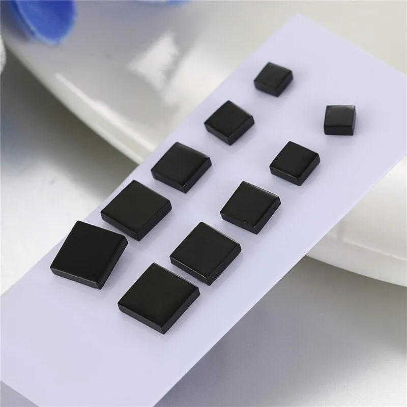 5 Pairs Square Stainless Steel Fashion Punk Stud Earrings