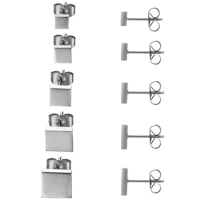 5 Pairs Square Stainless Steel Fashion Punk Stud Earrings