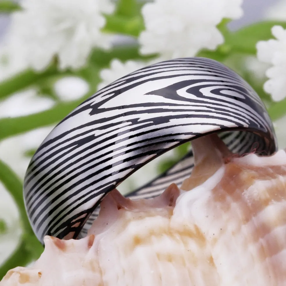 6 & 8mm Classic Damascus Steel Pattern Tungsten Wedding Ring