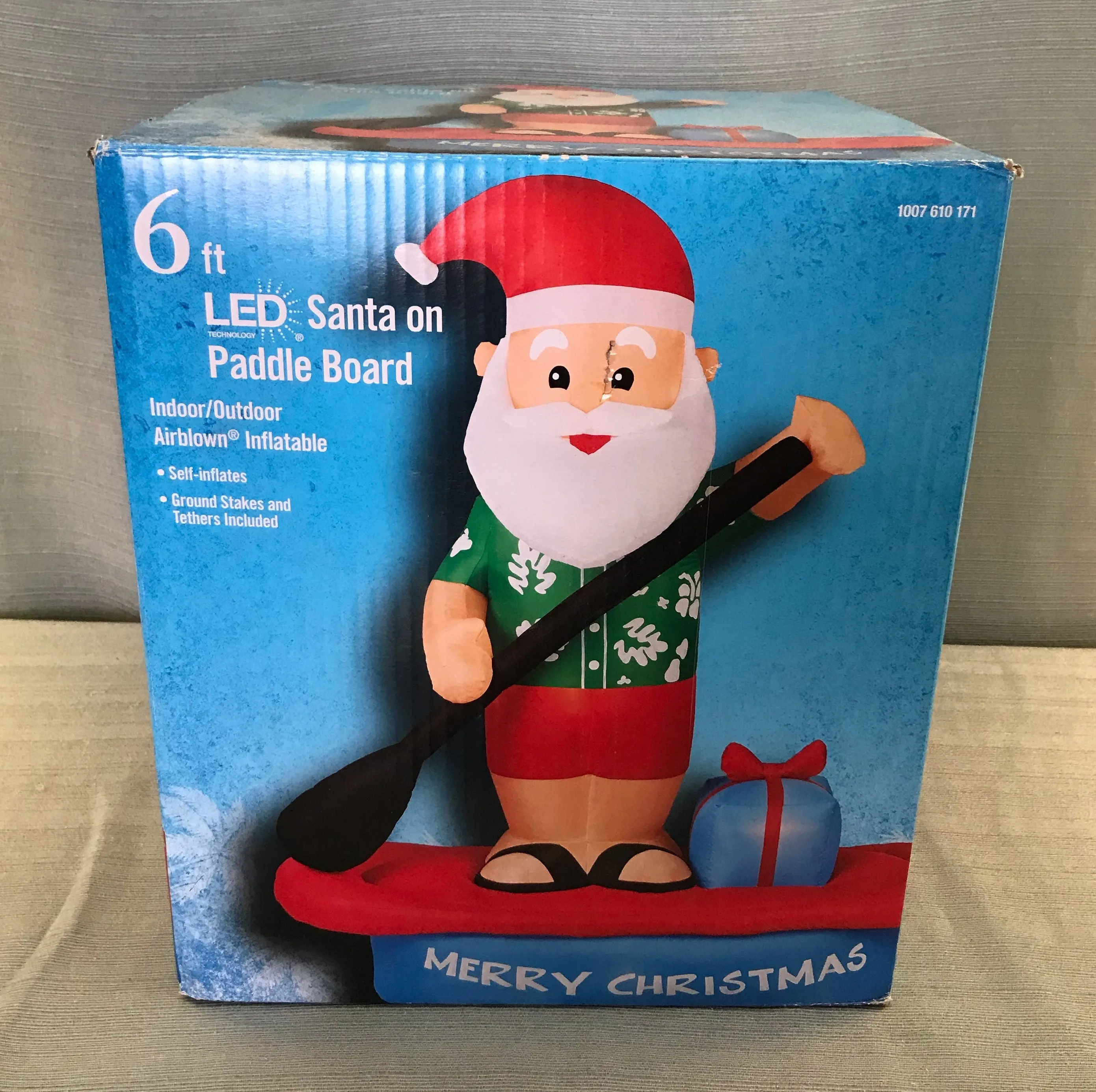 6 ft. LED Christmas Santa on Paddle Board Inflatable - Like New!