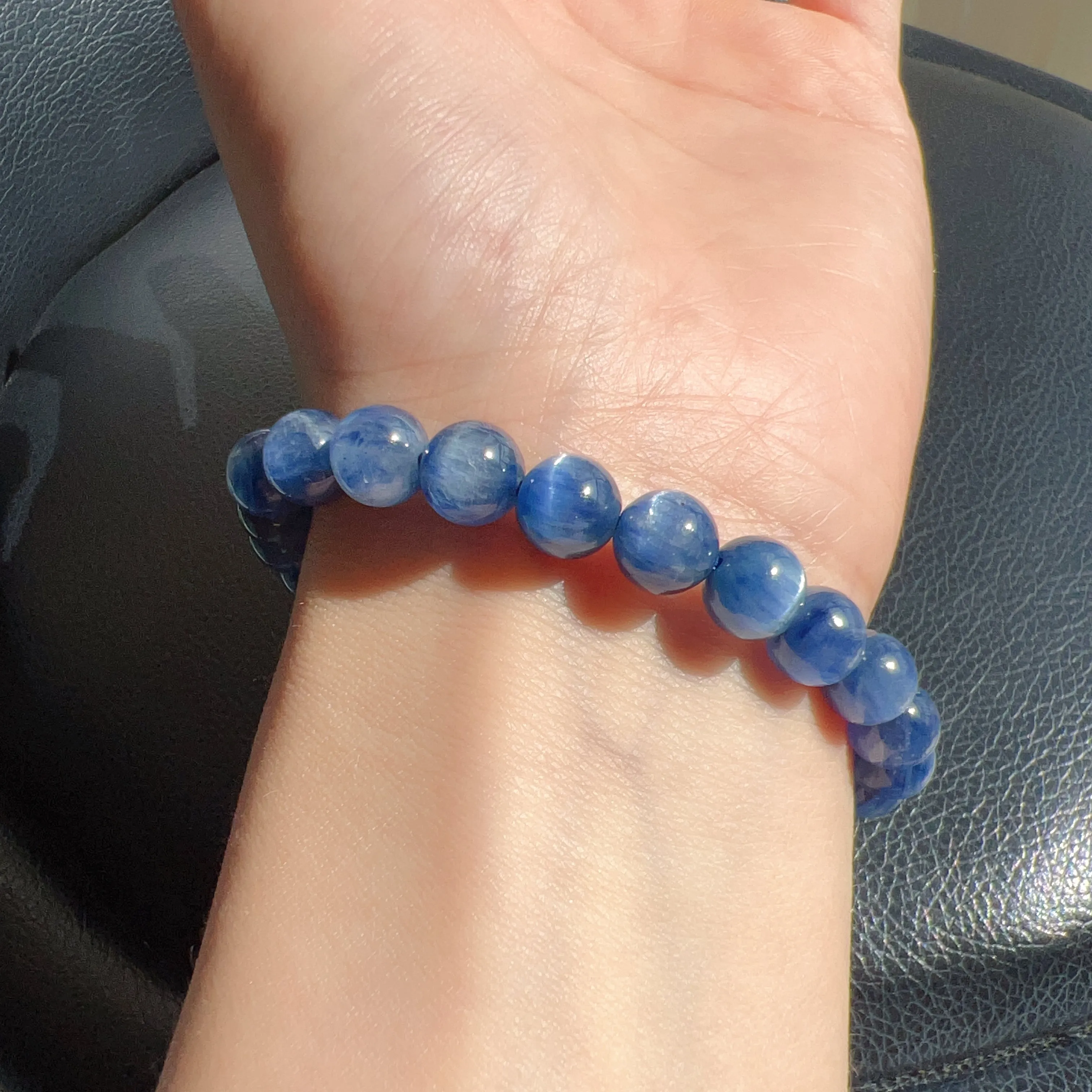 7.8mm Blue Kyanite Bracelet High-quality with Cat Eye Natural Healing Crystal Throat Chakra Third Chakra