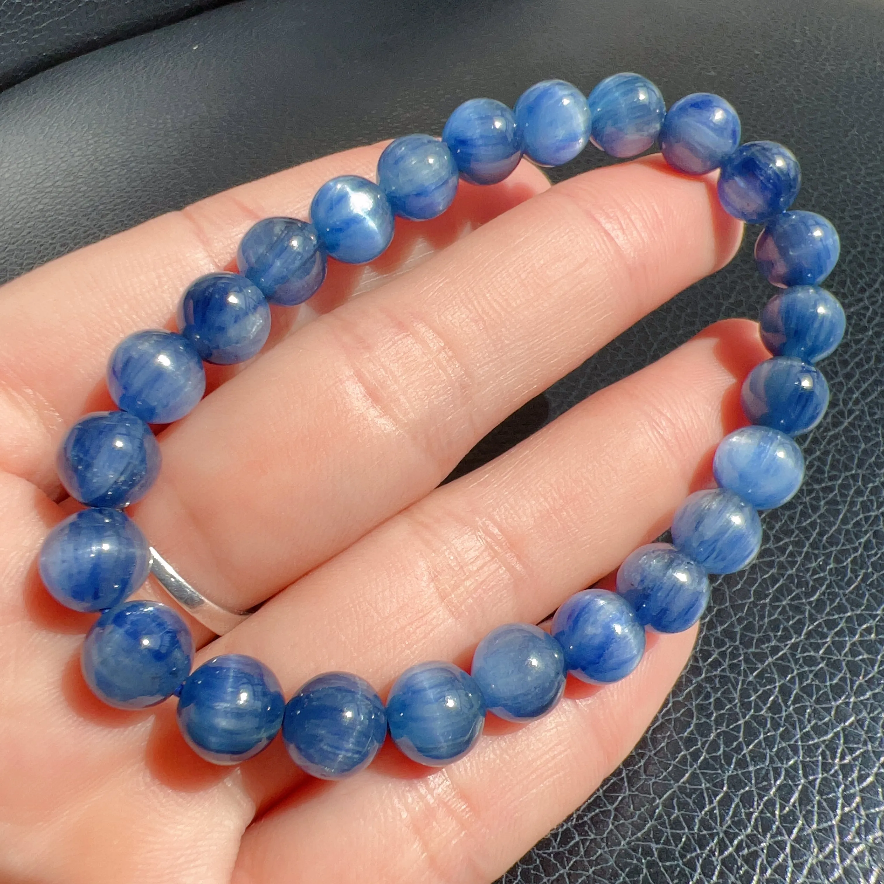 7.8mm Blue Kyanite Bracelet High-quality with Cat Eye Natural Healing Crystal Throat Chakra Third Chakra