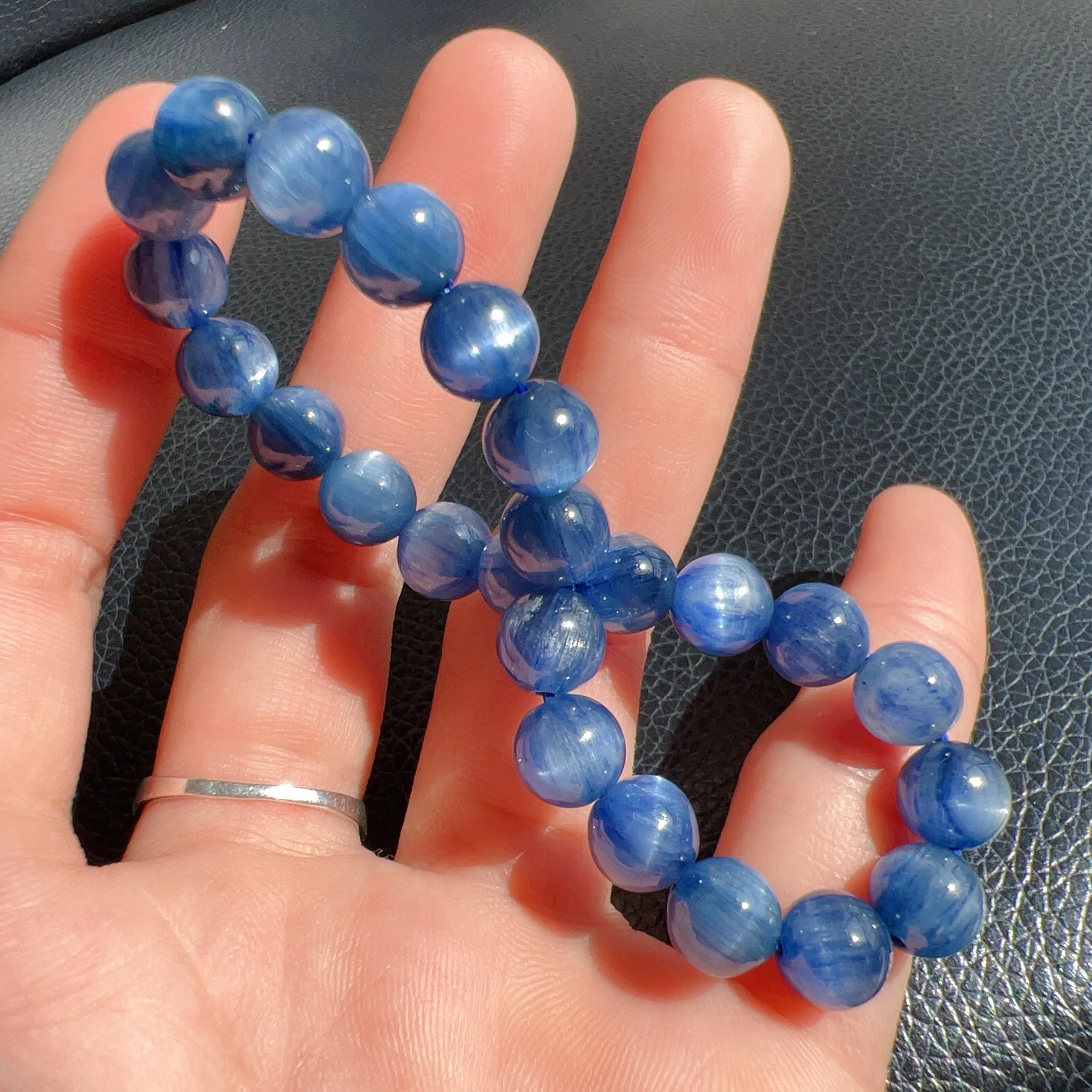 7.8mm Blue Kyanite Bracelet High-quality with Cat Eye Natural Healing Crystal Throat Chakra Third Chakra