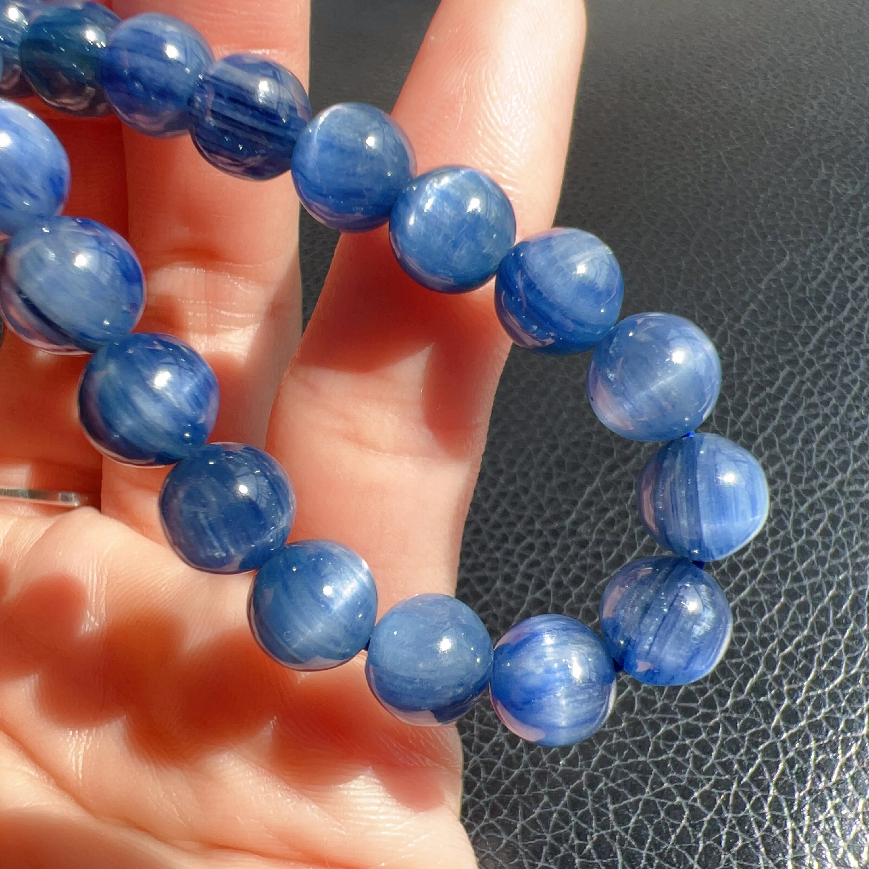 7.8mm Blue Kyanite Bracelet High-quality with Cat Eye Natural Healing Crystal Throat Chakra Third Chakra