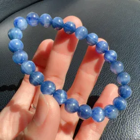 7.8mm Blue Kyanite Bracelet High-quality with Cat Eye Natural Healing Crystal Throat Chakra Third Chakra