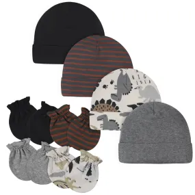 8-Piece Baby Boys Dino Caps & Mittens Set