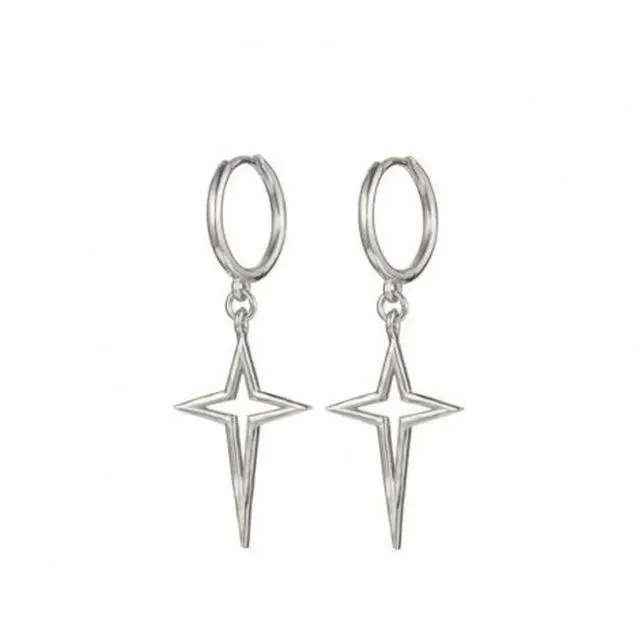 925 Sterling Silver Gold & Silver Plated Cross / Star Hoop Earrings