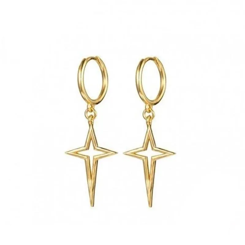 925 Sterling Silver Gold & Silver Plated Cross / Star Hoop Earrings