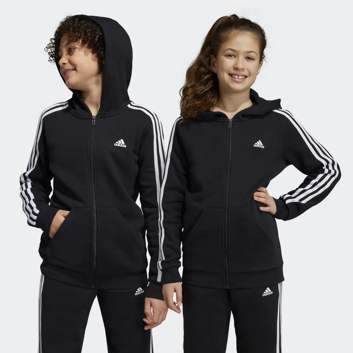 ADIDAS JUNIOR ESSENTIALS 3-STRIPES FLEECE FULL-ZIP BLACK JACKET