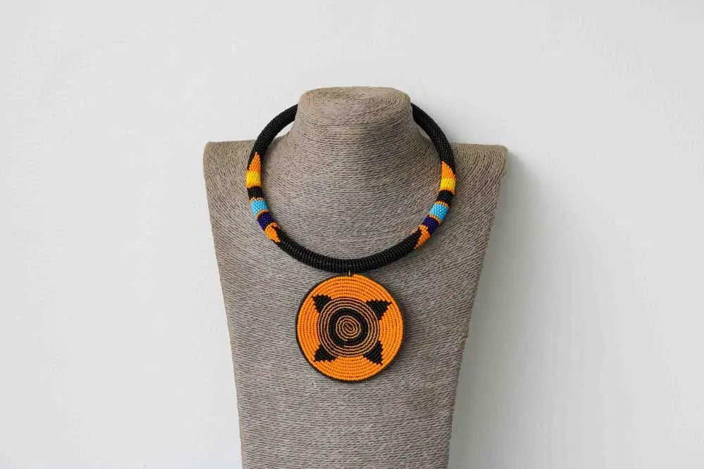 African Pendant beaded necklace, Statement necklace, Beaded Necklace for women, Moms gift, Christmas Gift for her, Zulu beaded necklace