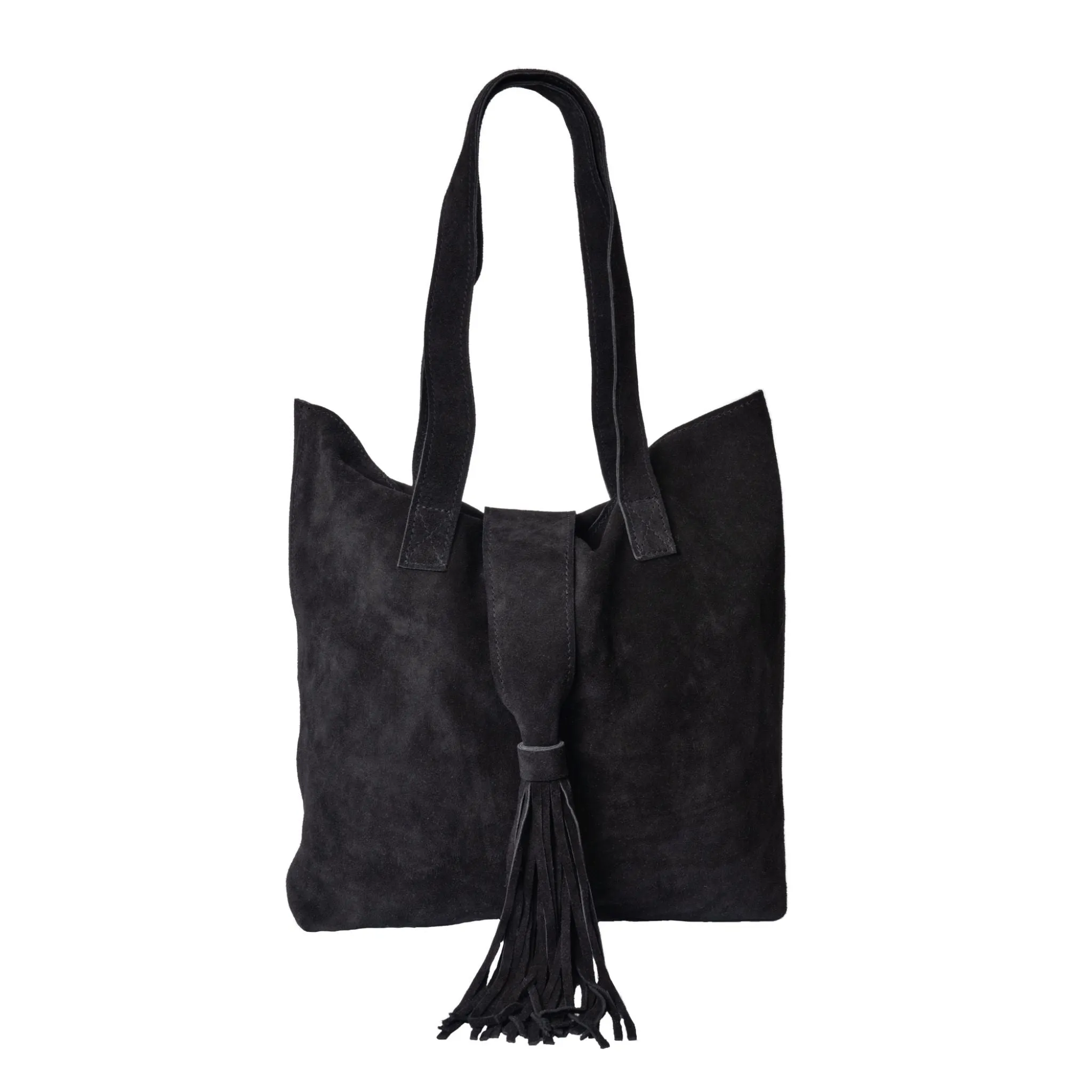 Agnes Suede Leather Tote Bag in Black