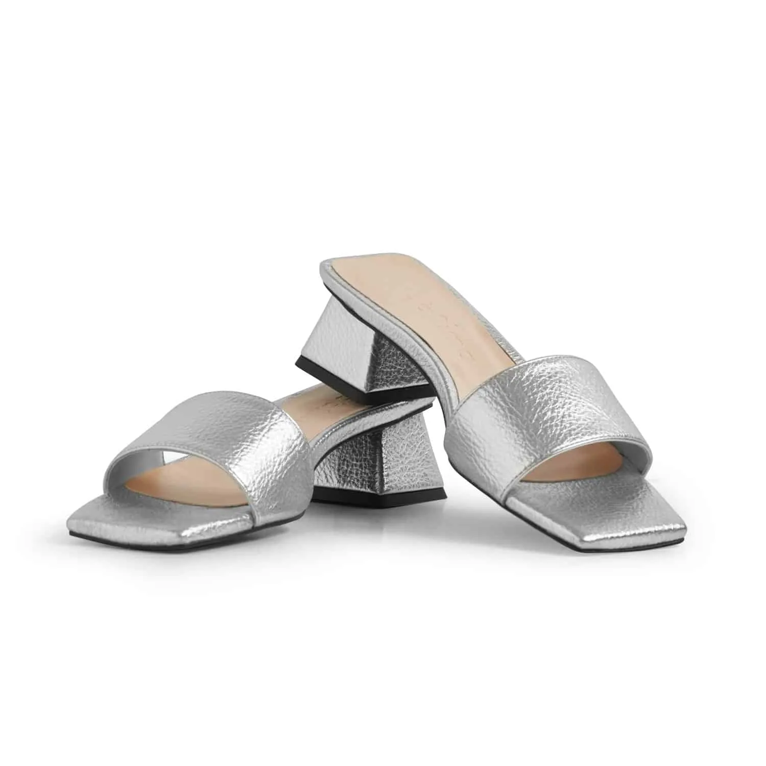 Agora Vegan Leather Mid-Heel Slide | Silver