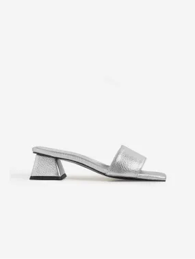 Agora Vegan Leather Mid-Heel Slide | Silver