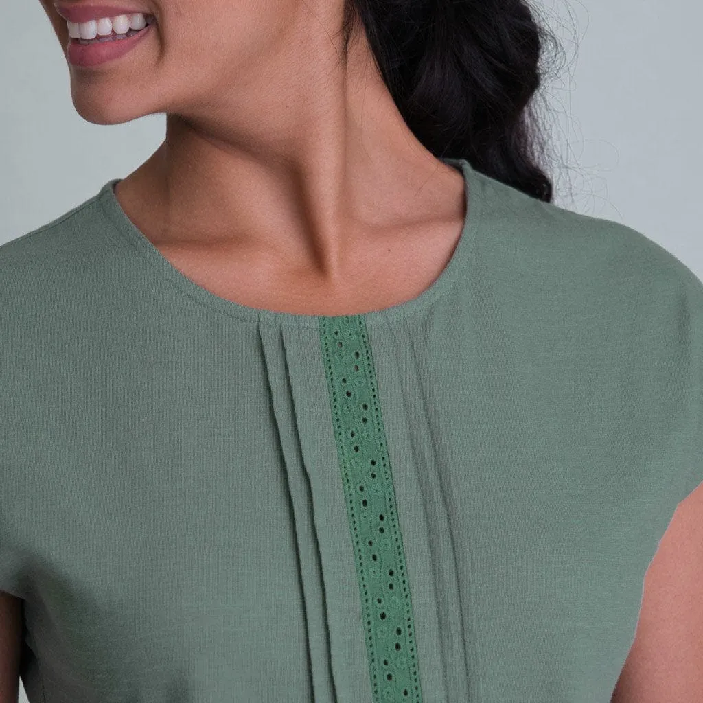 Amelia Organic Cotton Jersey Lacy T | Olive