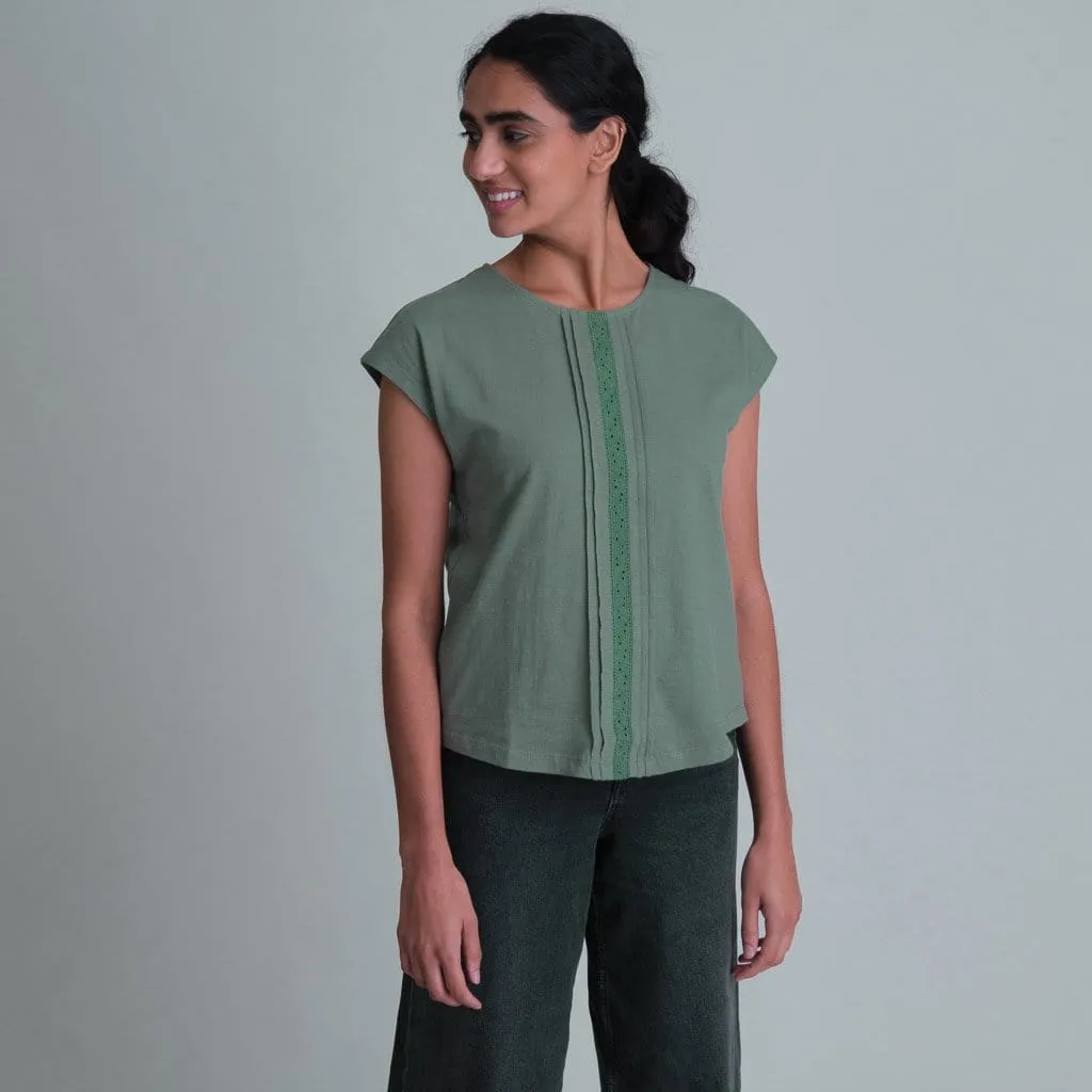 Amelia Organic Cotton Jersey Lacy T | Olive