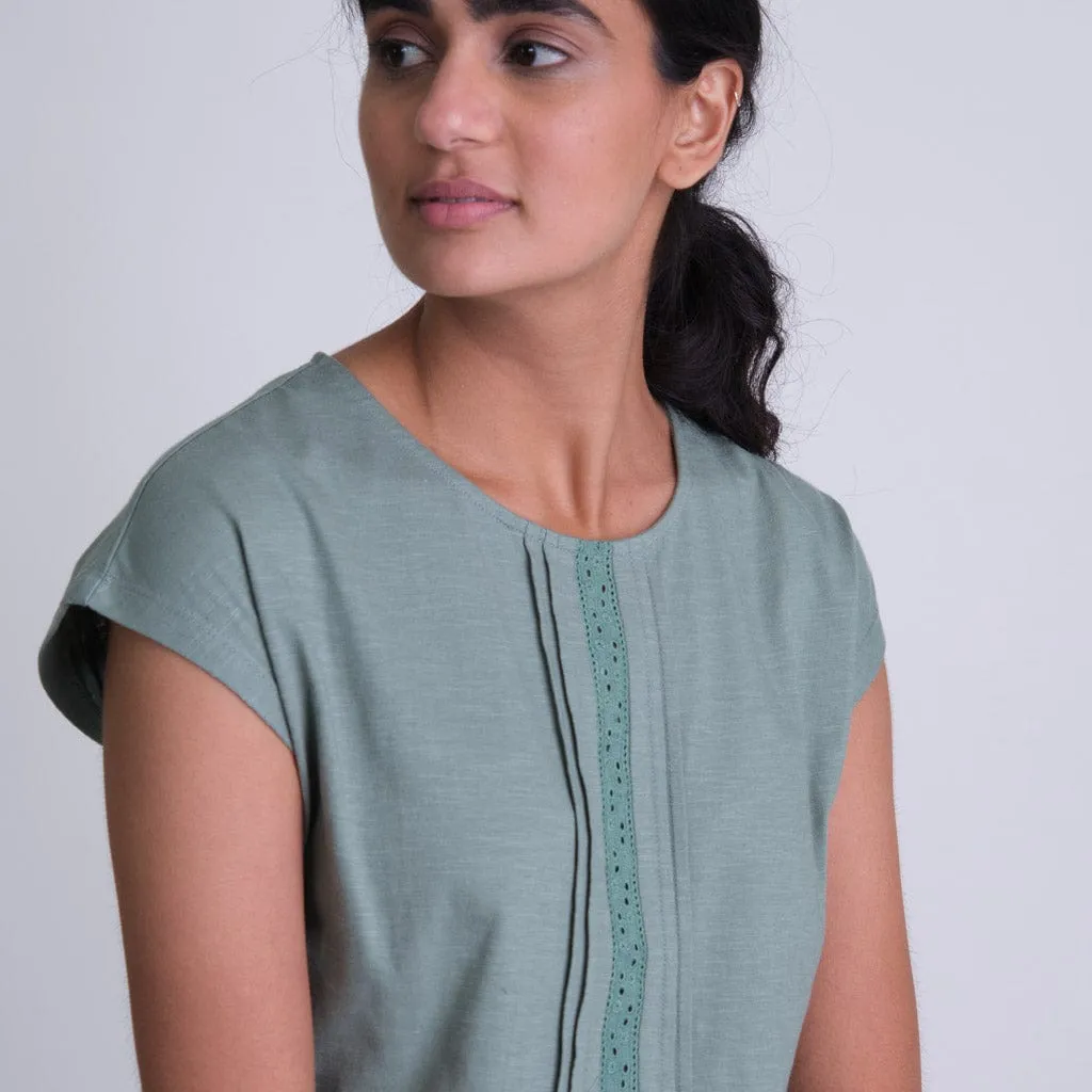 Amelia Organic Cotton Jersey Lacy T | Olive