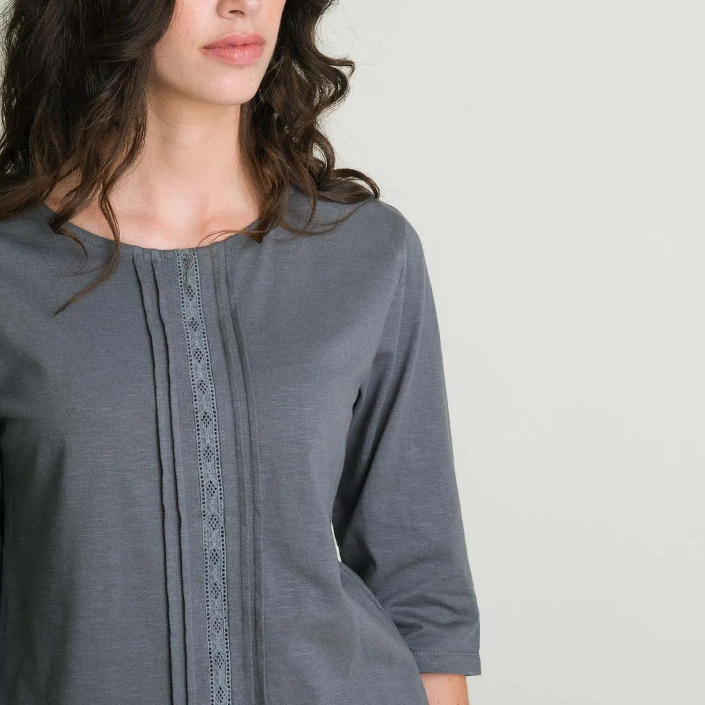 Amelia Organic Cotton Jersey Lacy Tee | Dove Grey