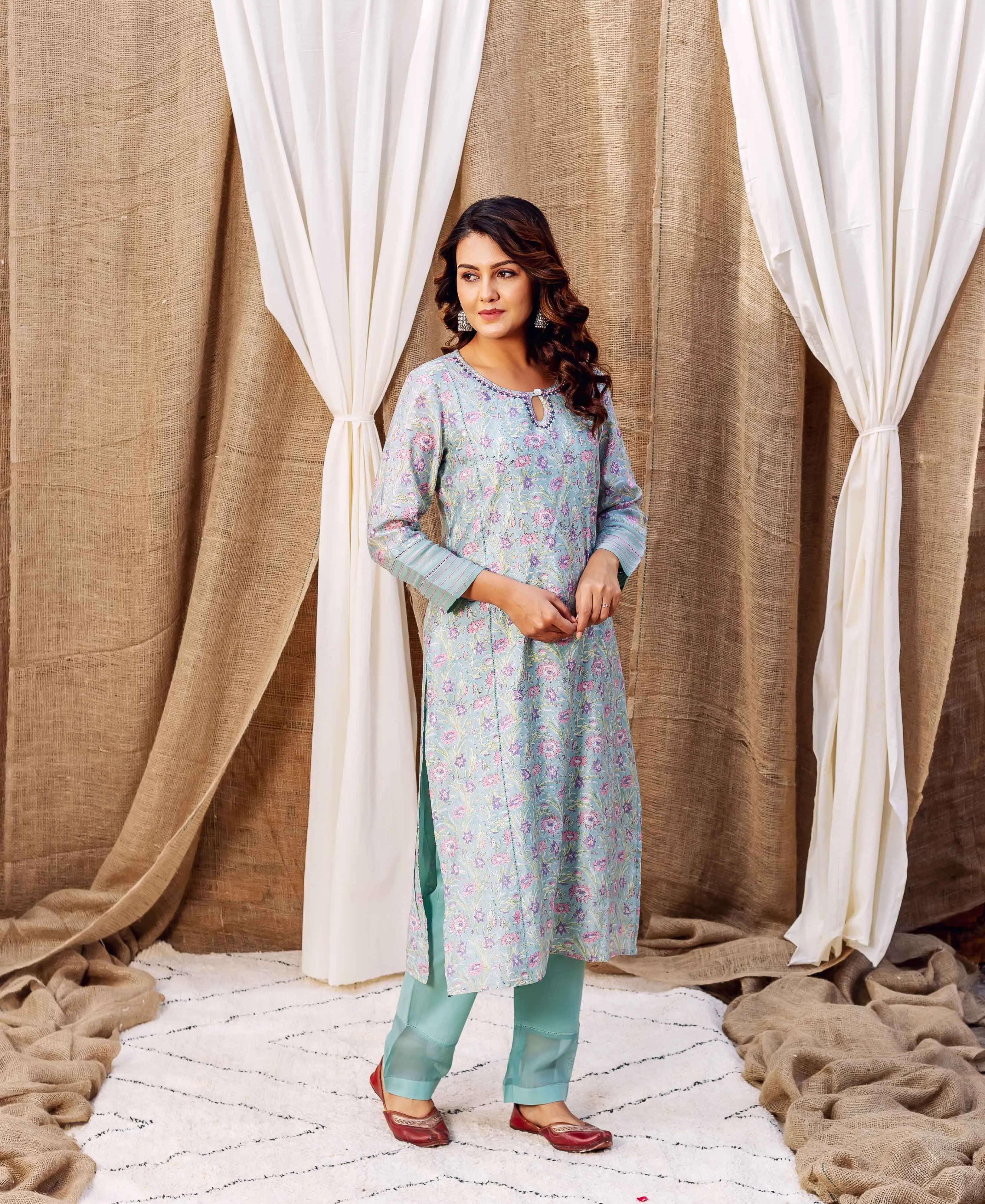 Ananya's Sea Green Hand Printed Kurta