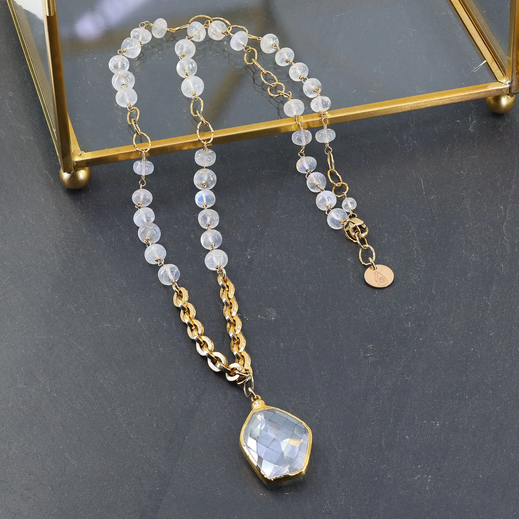 Angelina - Crystal Quartz Pearl or Moonstone Statement Necklace