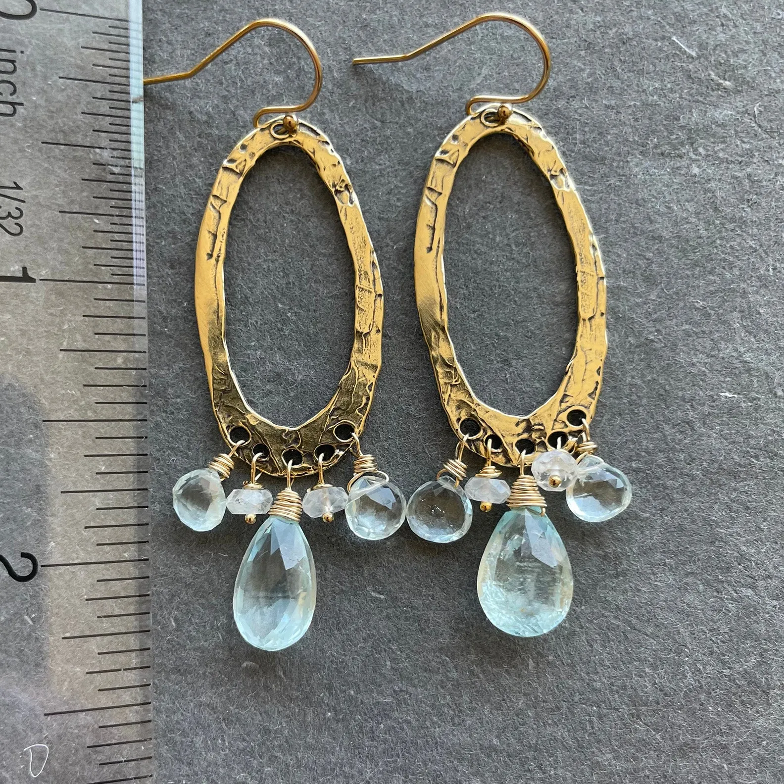 Aquamarine and Moonstone Bronze Chandeliers, OOAK