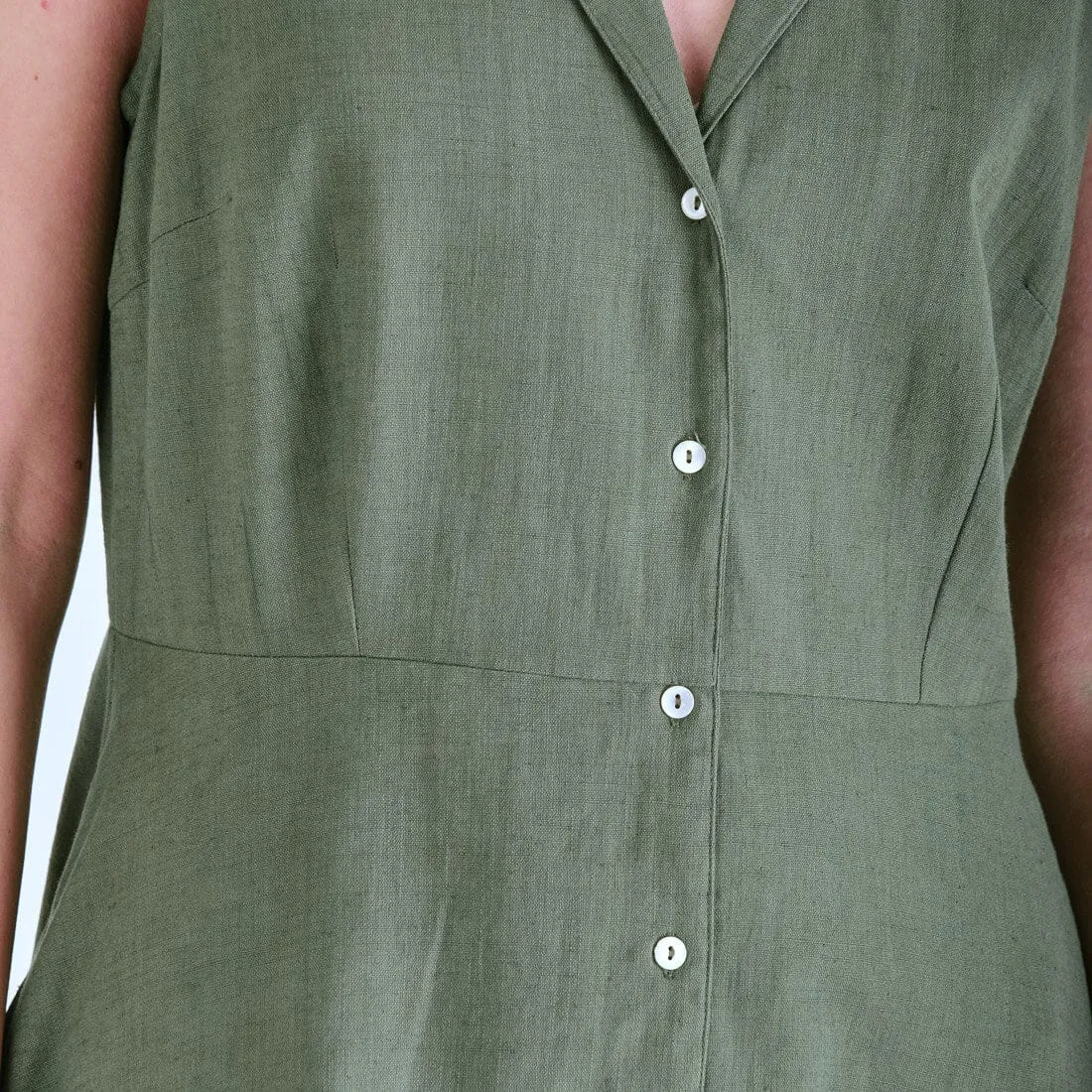 Aubrey Cotton & Linen Sleeveless Linen Shirt Dress | Olive