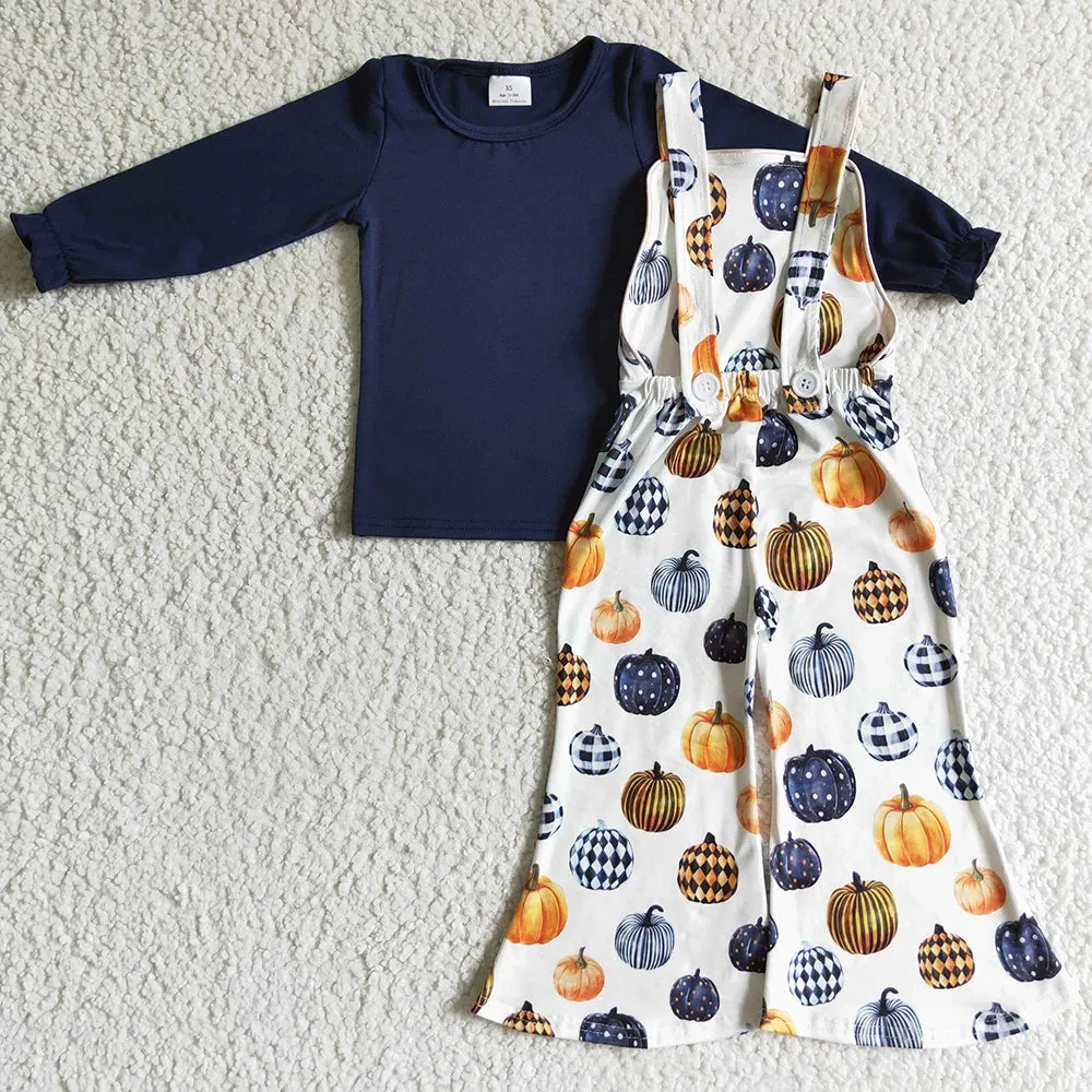 Autumn Pumpkin Overalls Outfit Western Leopard Kids