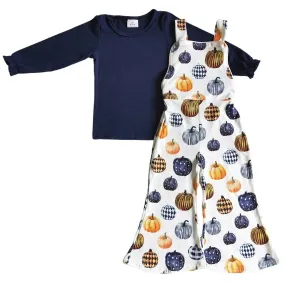 Autumn Pumpkin Overalls Outfit Western Leopard Kids