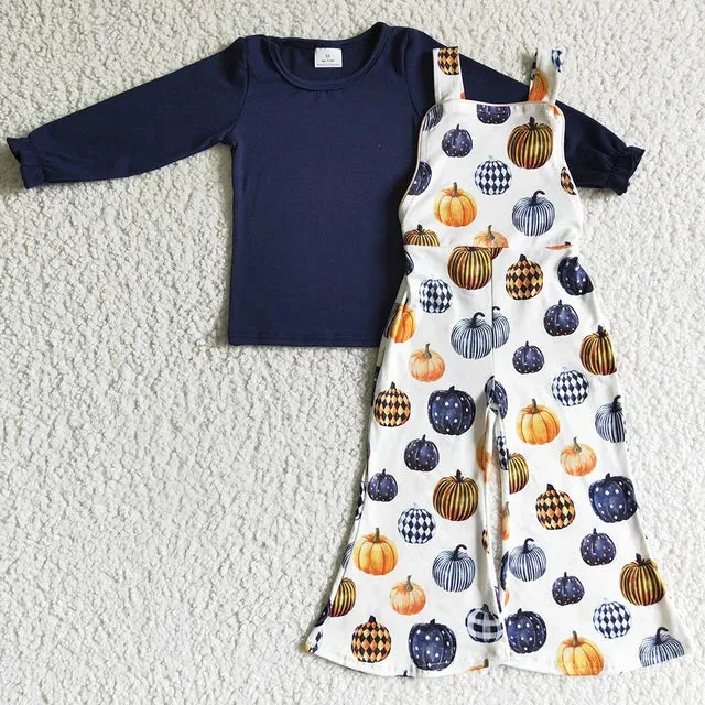 Autumn Pumpkin Overalls Outfit Western Leopard Kids